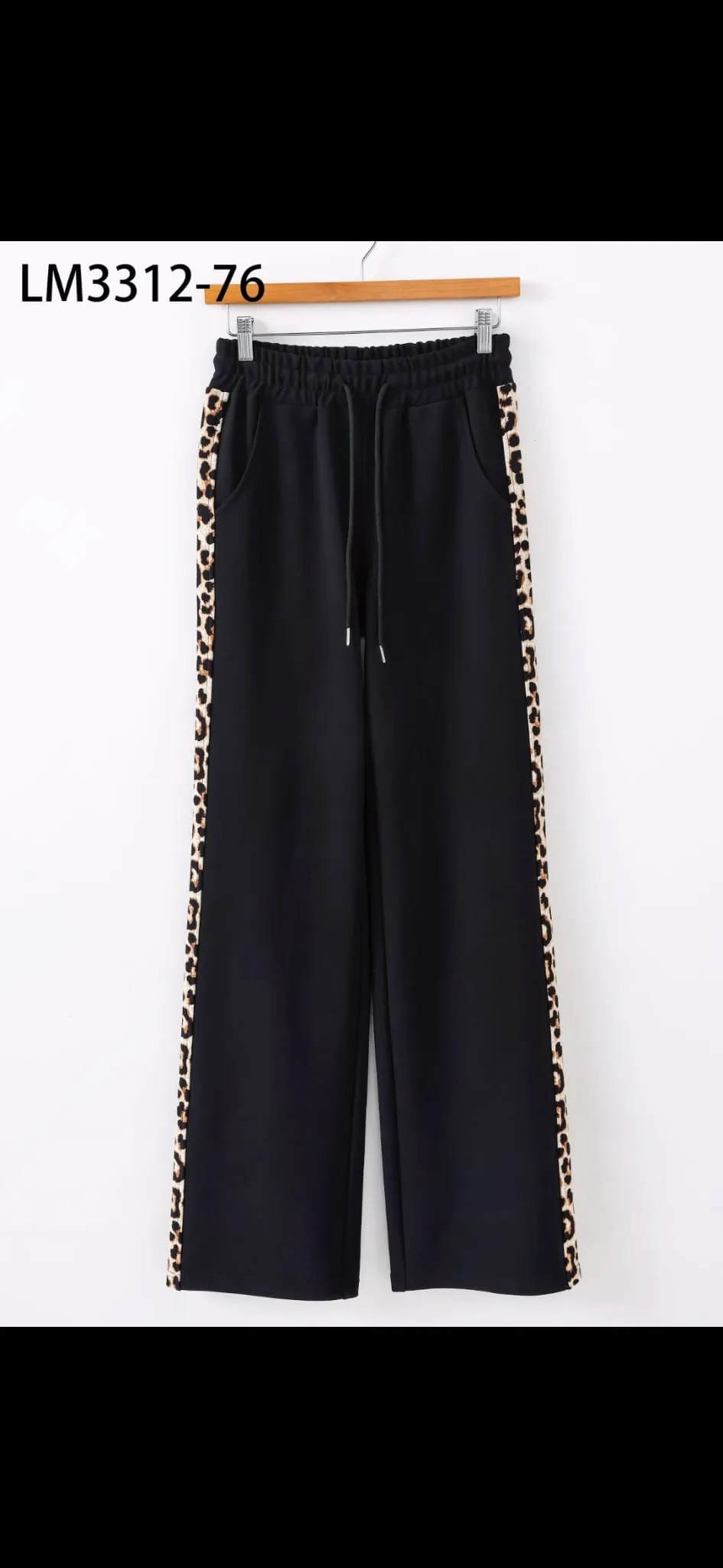 (4P.PACK) Wide Leg Leopard Trim Trousers