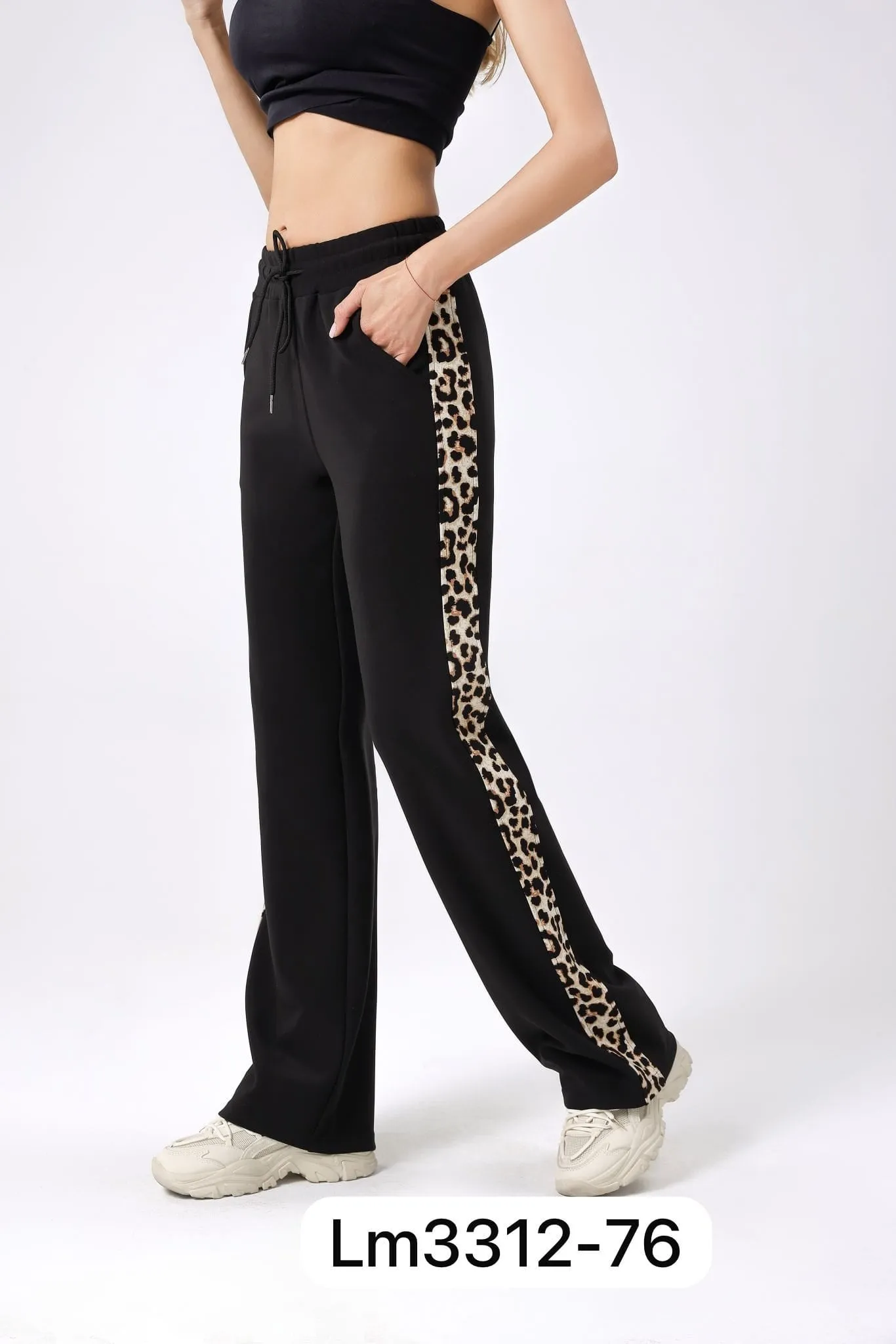 (4P.PACK) Wide Leg Leopard Trim Trousers