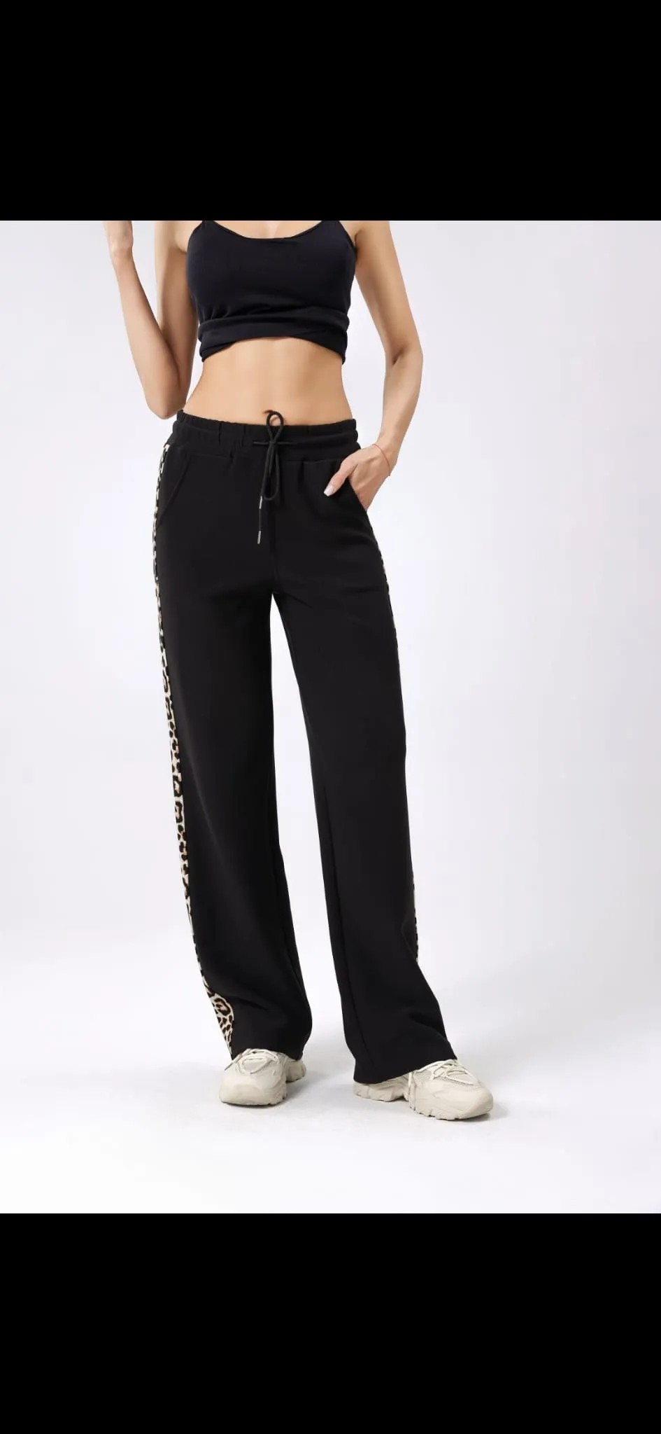(4P.PACK) Wide Leg Leopard Trim Trousers