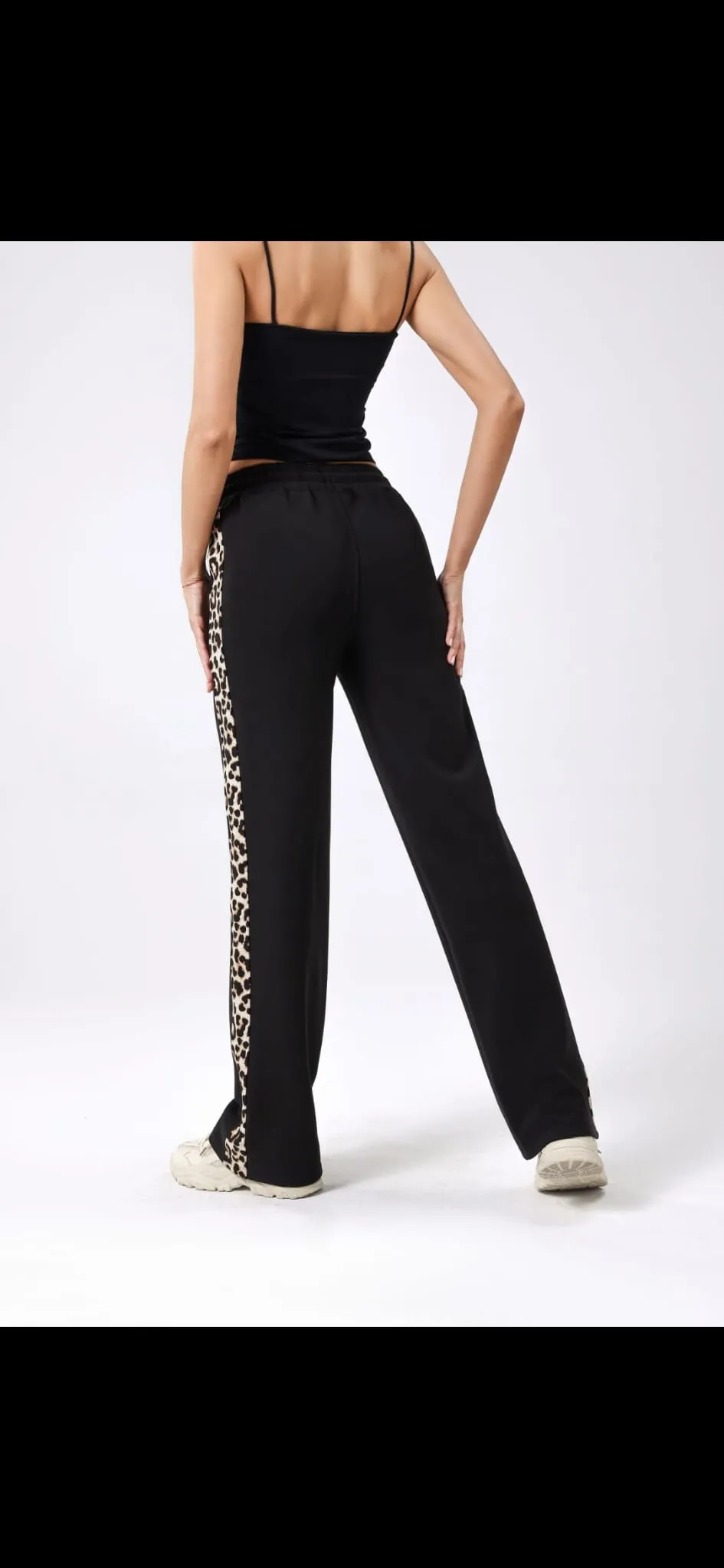 (4P.PACK) Wide Leg Leopard Trim Trousers