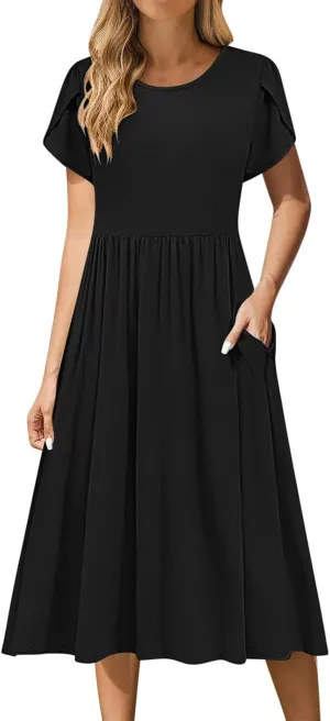 Aline Dress for Women Summer Short Sleeve Curvy Hem Dresses Vacation Boho Beach Sundress with Pockets