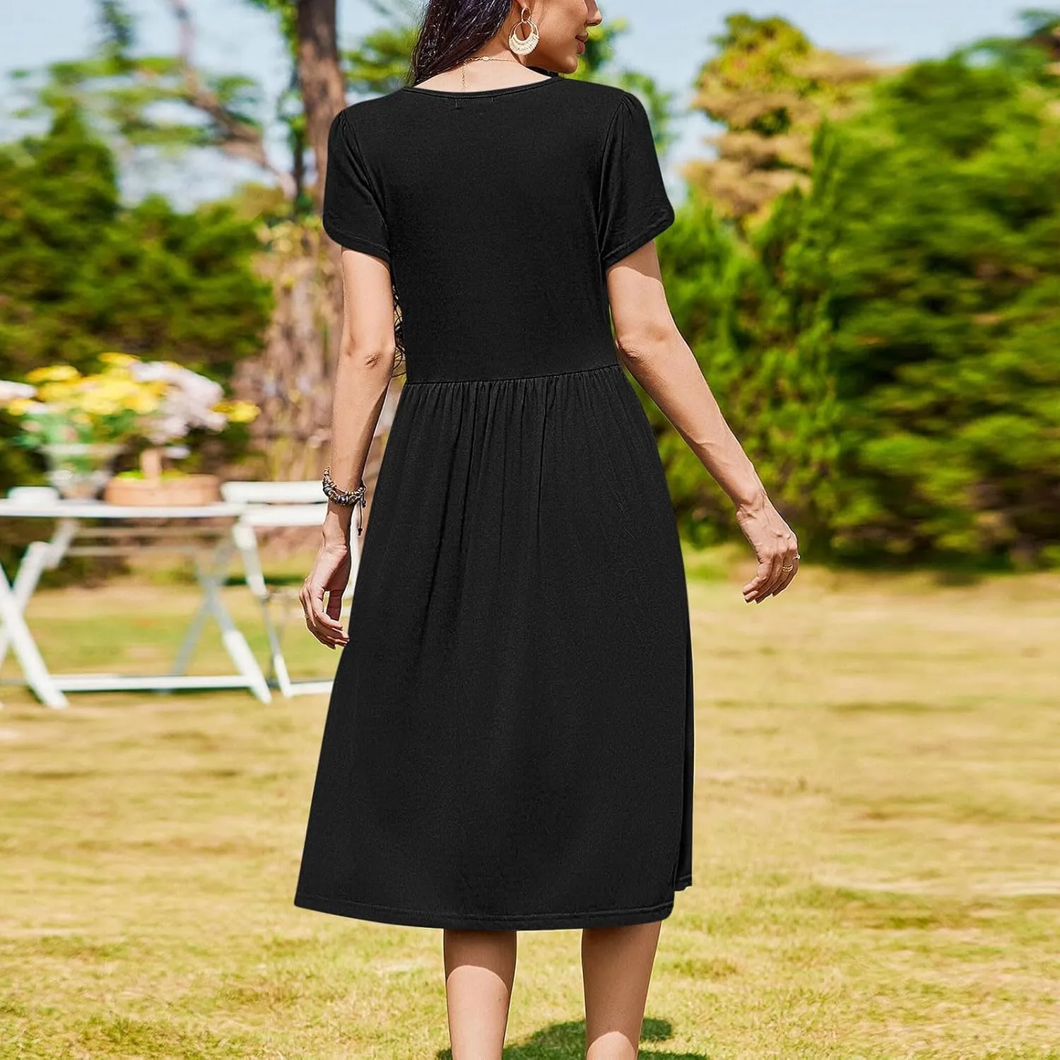 Aline Dress for Women Summer Short Sleeve Curvy Hem Dresses Vacation Boho Beach Sundress with Pockets
