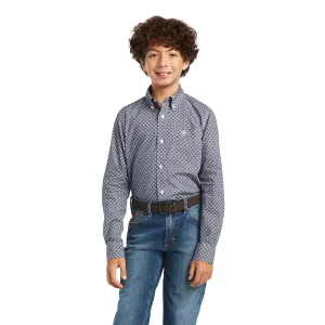 Ariat Boys Bo Classic Fit Carbon Blue Button Down Shirts 10040732