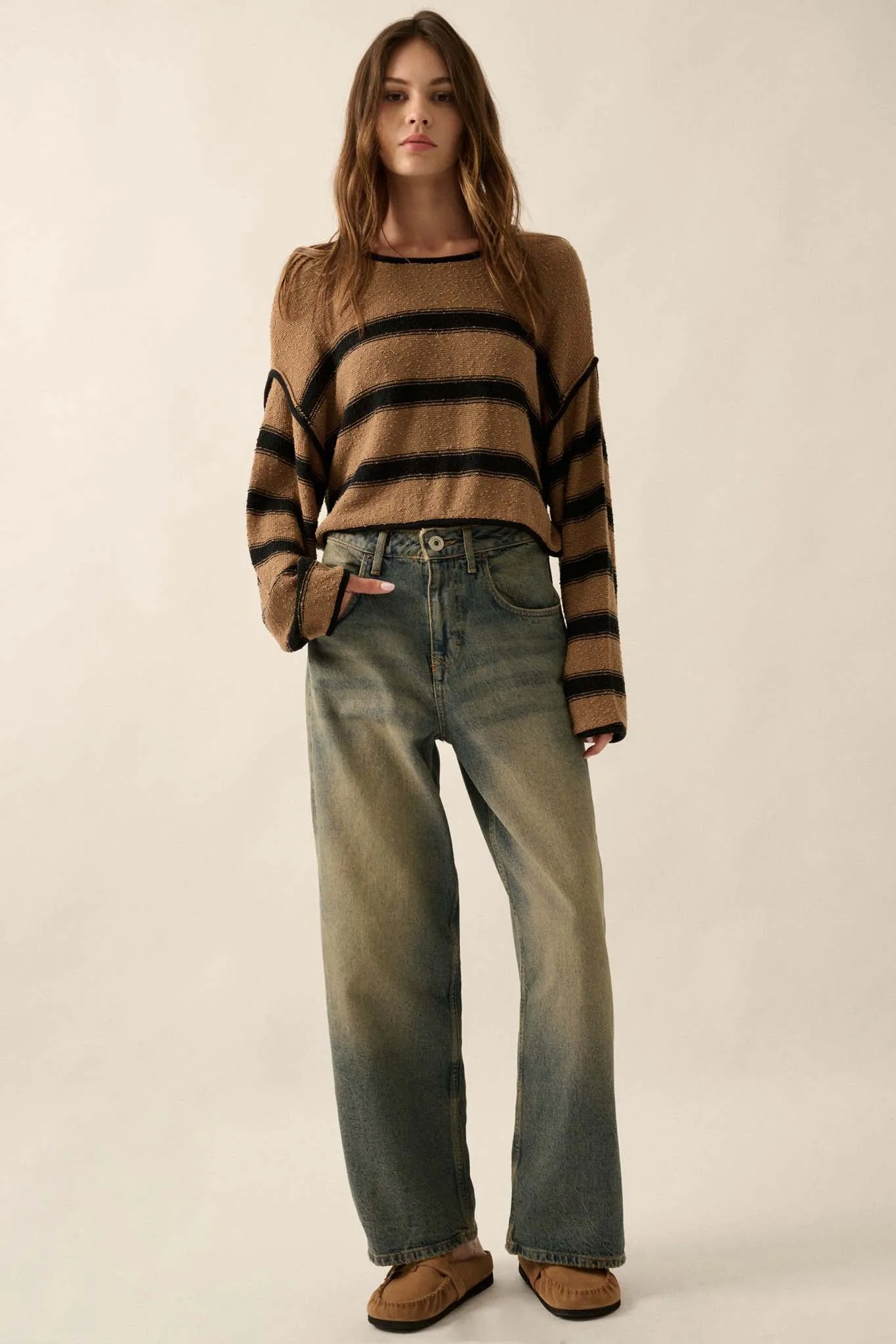 Believe the Stripe Exposed-Seam Cropped Sweater