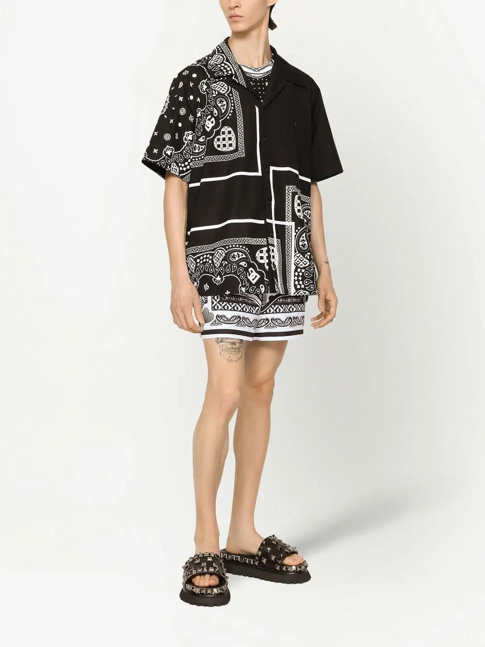 Black Bandana Print Cotton Shirt