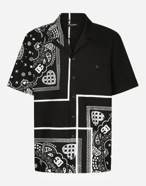 Black Bandana Print Cotton Shirt