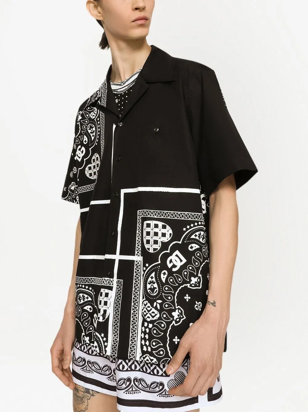 Black Bandana Print Cotton Shirt