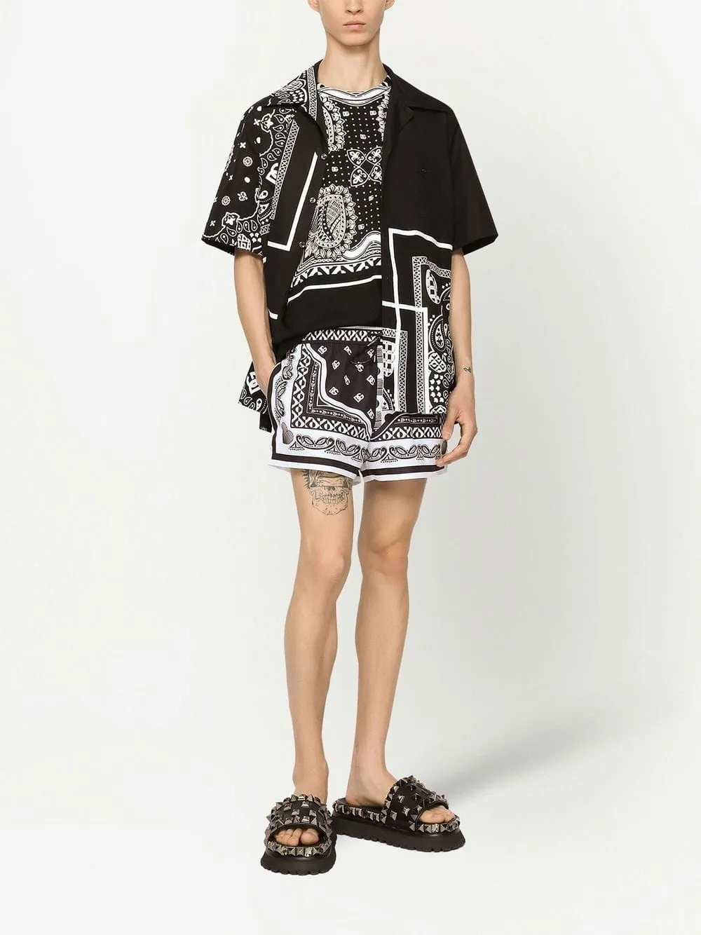 Black Bandana Print Cotton Shirt