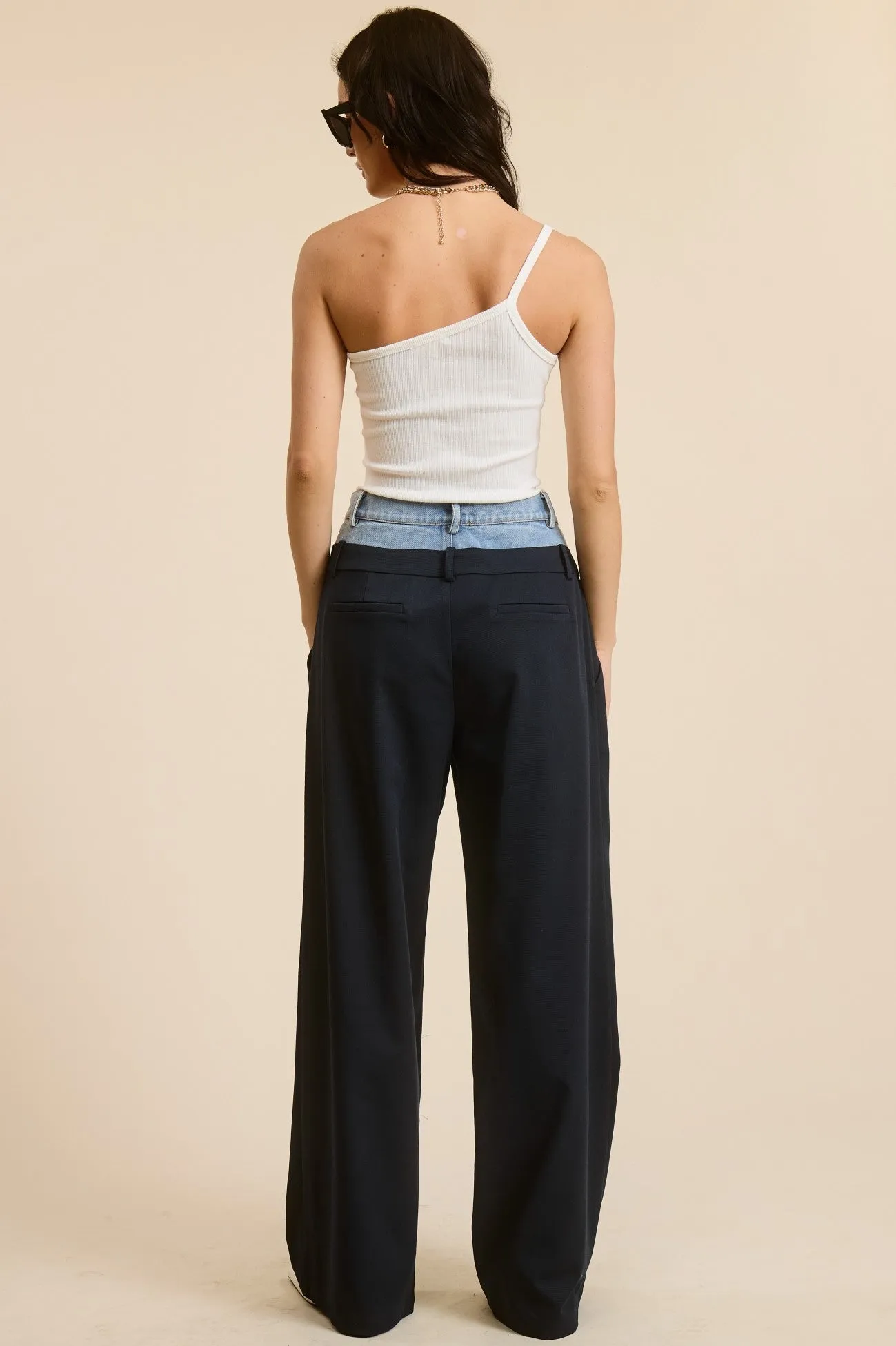 Black Denim Solid Wide-leg Pants