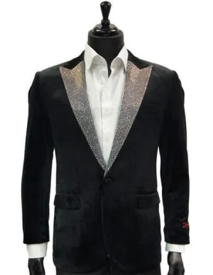 Black Velvet Blazer Tuxedo With Silver Dimond Lapel With Matching Bowtie