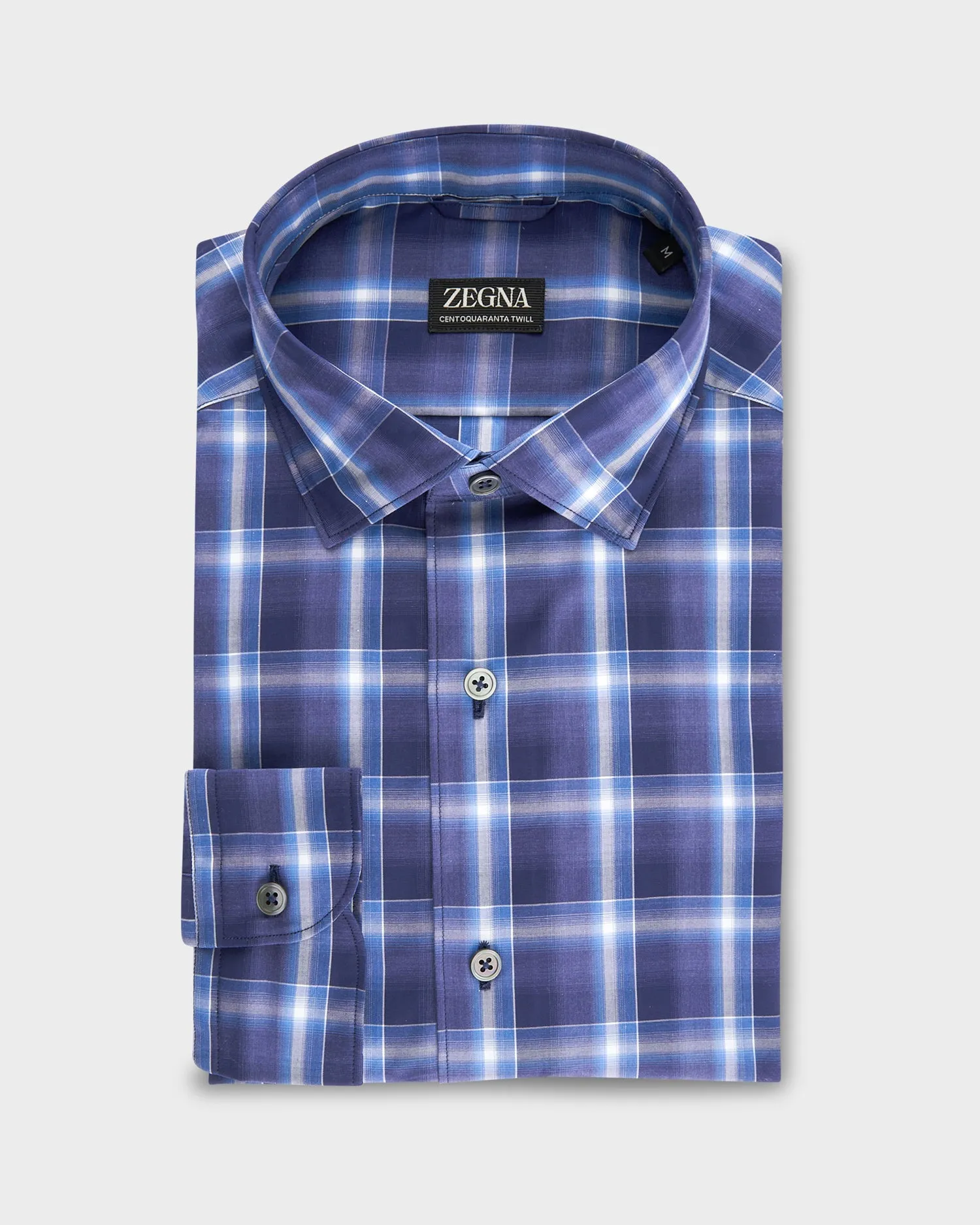 Blue Check Centoquatra Twill Cotton Shirt