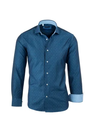 Blue With Light Blue Geometric Pattern Italian Pure Cotton Sport Shirt by Canaletto Menswear CS1052