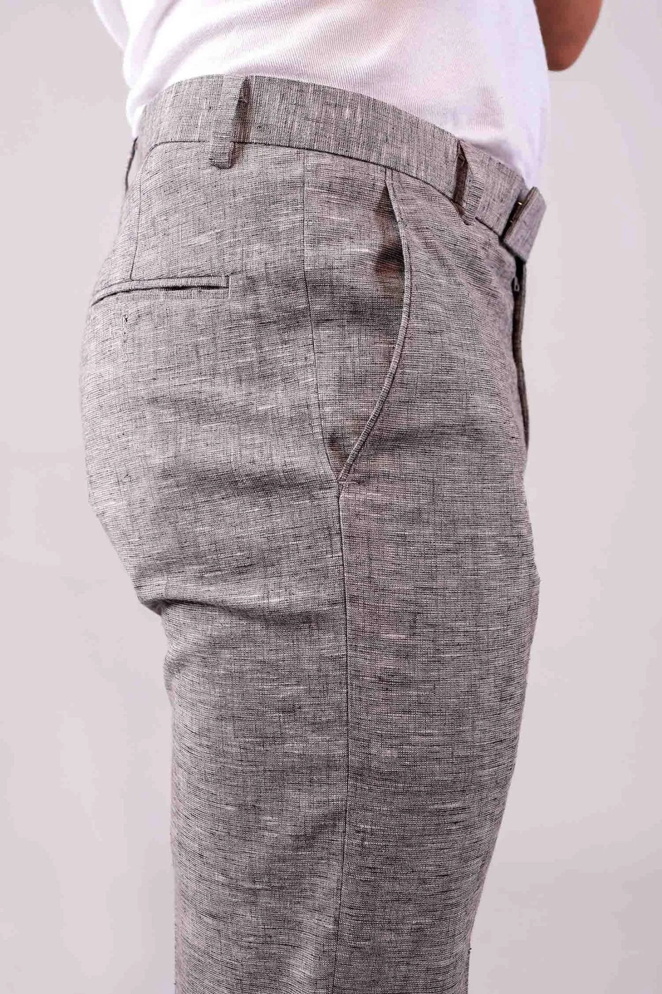 BlueBird Men's Light Grey Lycra Linen Trouser