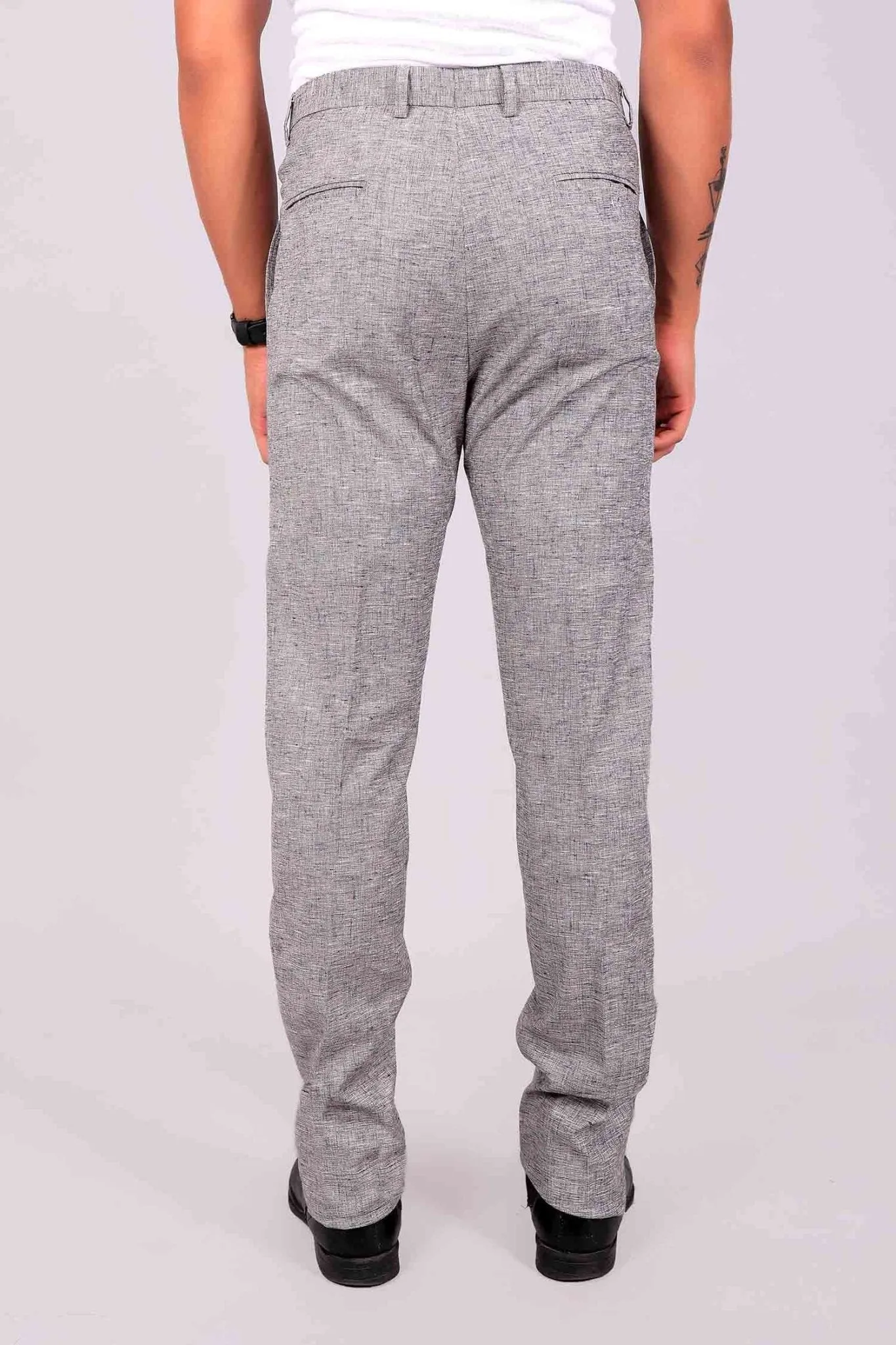 BlueBird Men's Light Grey Lycra Linen Trouser