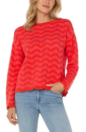 Boat Neck Sweater in Pink/Red Stripe
