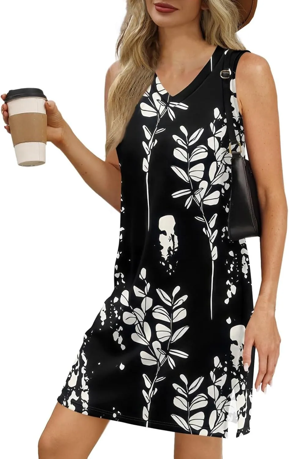 Boho Summer Dresses for Women 2025 V-Neck Beach Dress Vacation Women's Sleeveless Floral Sundress with Split