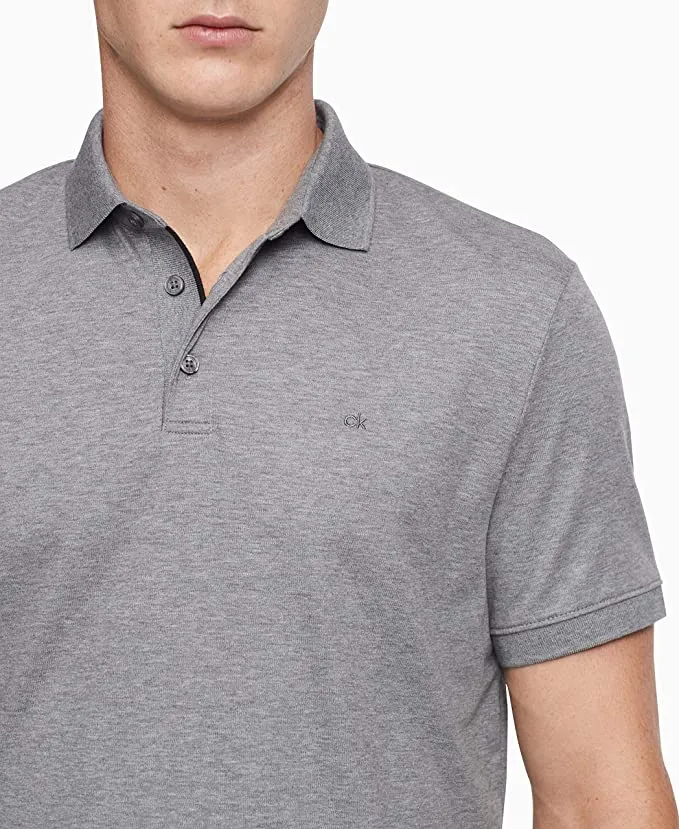 Calvin Klein Men's Short Sleeve Liquid Touch Cotton Polo Shirt Color Medium Grey Heather Size XL