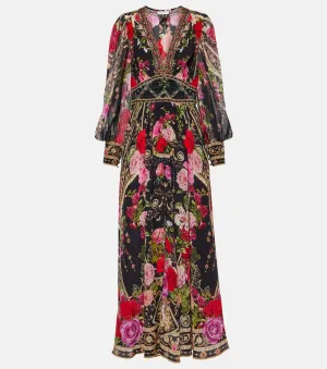 Camilla Floral Print Silk Maxi Dress, Multicolor