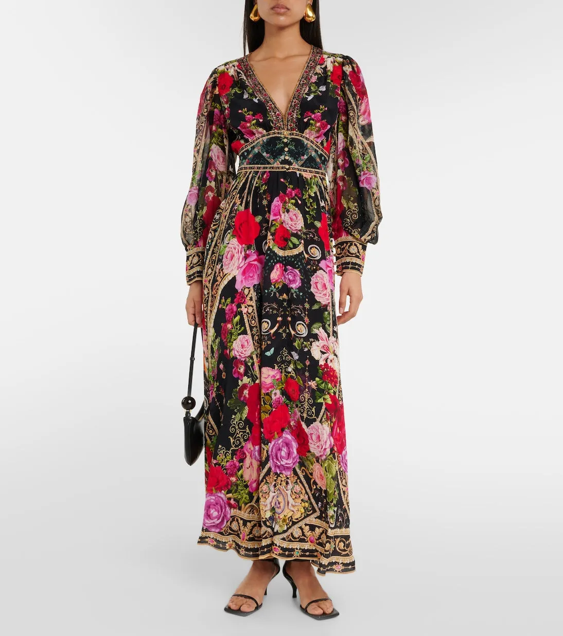 Camilla Floral Print Silk Maxi Dress, Multicolor