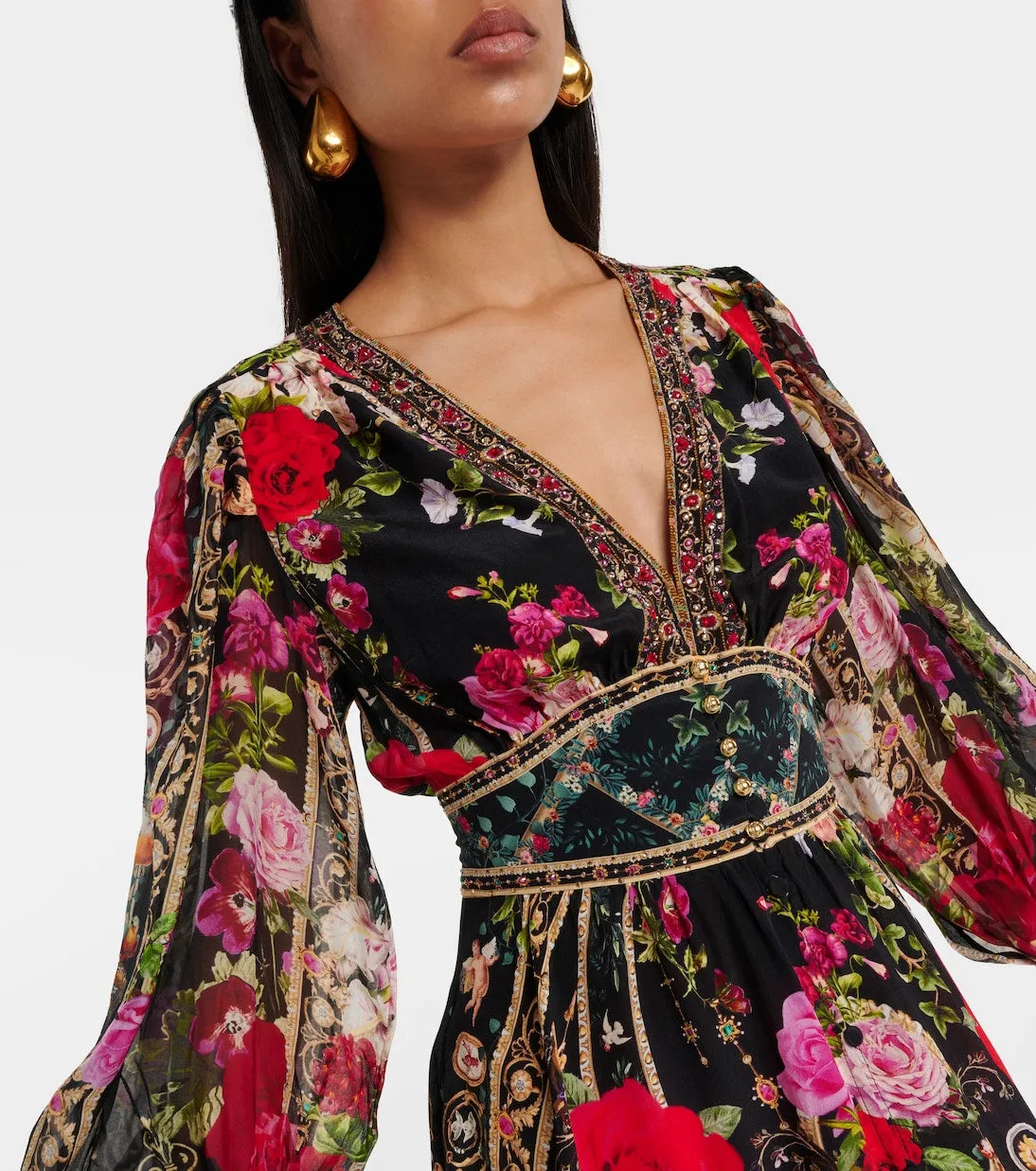 Camilla Floral Print Silk Maxi Dress, Multicolor