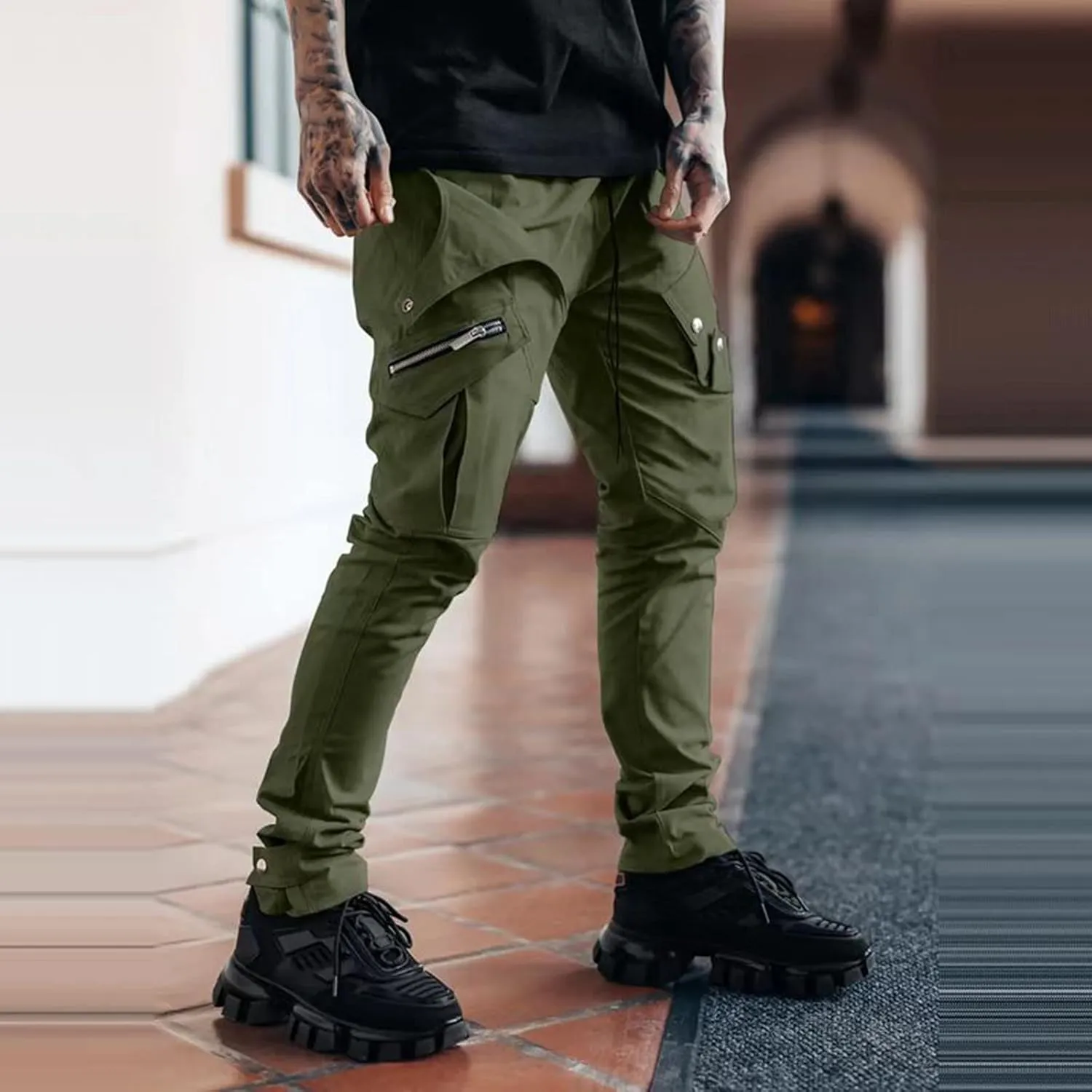 Cargo Pants for Men Relaxed Fit Joggers Men's Heavyweight Cargo Fleece Sweatpants Stretch Elastic Waist Hiking Pants