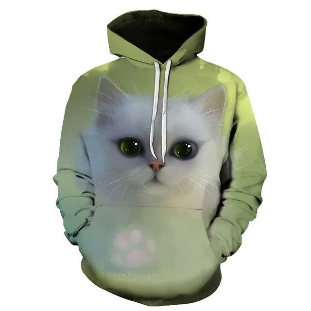 Cartoon kawaii hoodies 3D Printed Cat oversize Mens women's Sweatshirt Pullover Long Sleeve Hooded Sweatshirts Tops