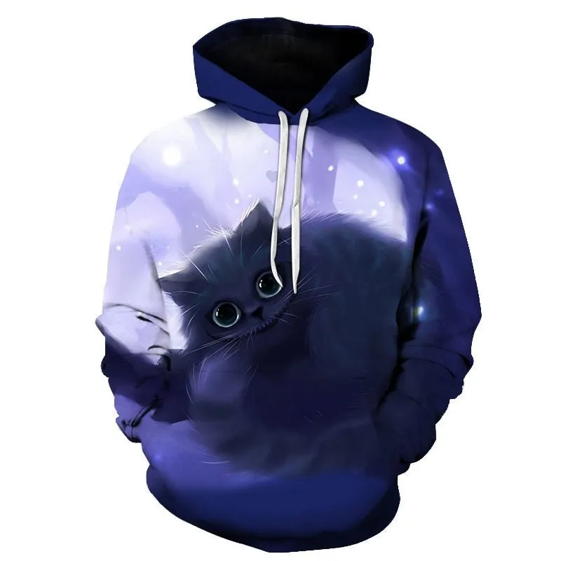 Cartoon kawaii hoodies 3D Printed Cat oversize Mens women's Sweatshirt Pullover Long Sleeve Hooded Sweatshirts Tops