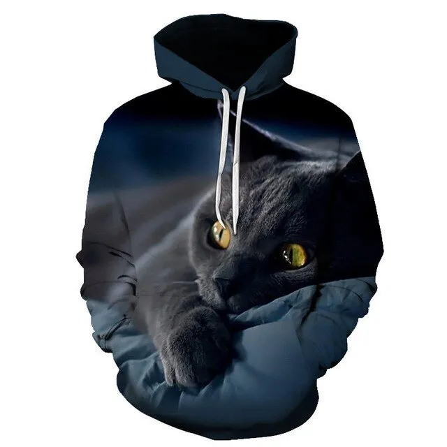 Cartoon kawaii hoodies 3D Printed Cat oversize Mens women's Sweatshirt Pullover Long Sleeve Hooded Sweatshirts Tops