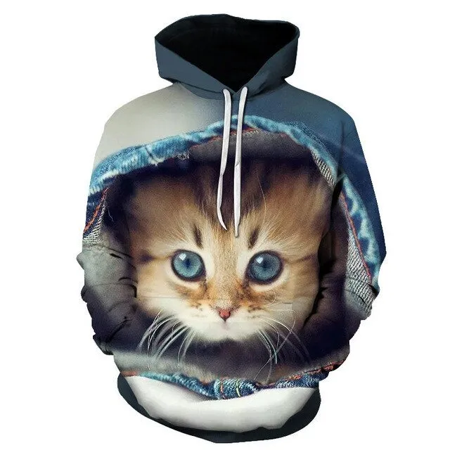 Cartoon kawaii hoodies 3D Printed Cat oversize Mens women's Sweatshirt Pullover Long Sleeve Hooded Sweatshirts Tops
