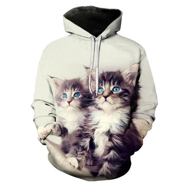 Cartoon kawaii hoodies 3D Printed Cat oversize Mens women's Sweatshirt Pullover Long Sleeve Hooded Sweatshirts Tops