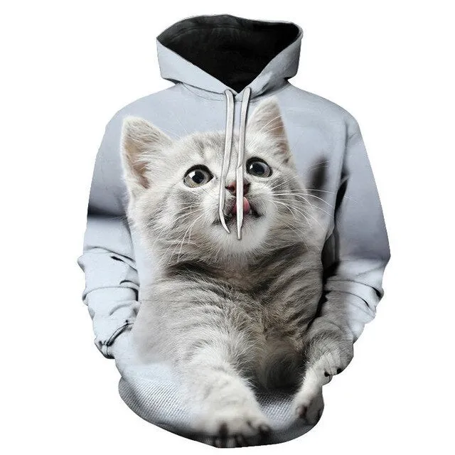 Cartoon kawaii hoodies 3D Printed Cat oversize Mens women's Sweatshirt Pullover Long Sleeve Hooded Sweatshirts Tops