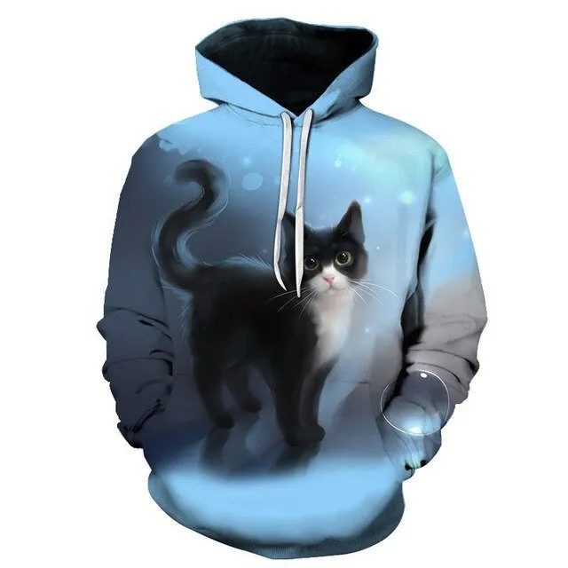 Cartoon kawaii hoodies 3D Printed Cat oversize Mens women's Sweatshirt Pullover Long Sleeve Hooded Sweatshirts Tops