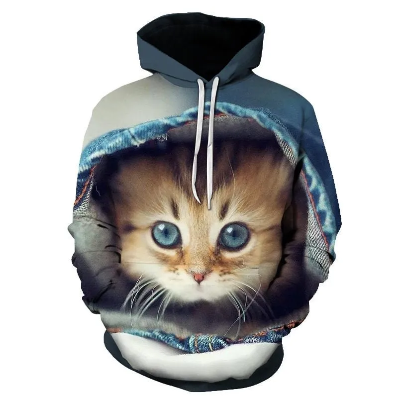 Cartoon kawaii hoodies 3D Printed Cat oversize Mens women's Sweatshirt Pullover Long Sleeve Hooded Sweatshirts Tops