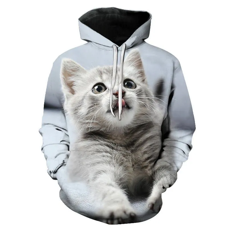 Cartoon kawaii hoodies 3D Printed Cat oversize Mens women's Sweatshirt Pullover Long Sleeve Hooded Sweatshirts Tops