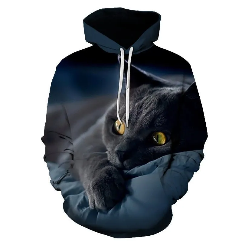 Cartoon kawaii hoodies 3D Printed Cat oversize Mens women's Sweatshirt Pullover Long Sleeve Hooded Sweatshirts Tops