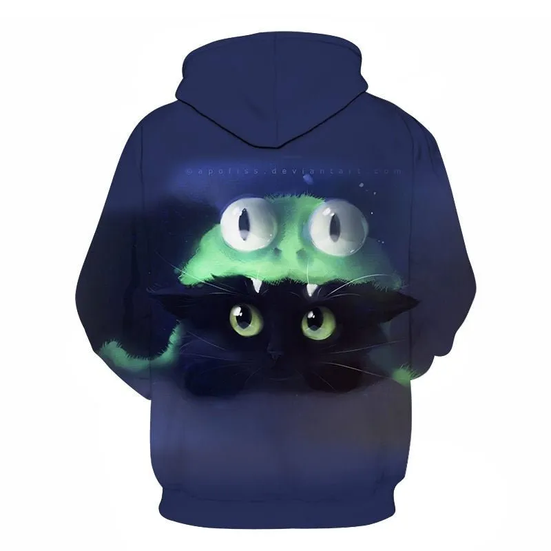 Cartoon kawaii hoodies 3D Printed Cat oversize Mens women's Sweatshirt Pullover Long Sleeve Hooded Sweatshirts Tops