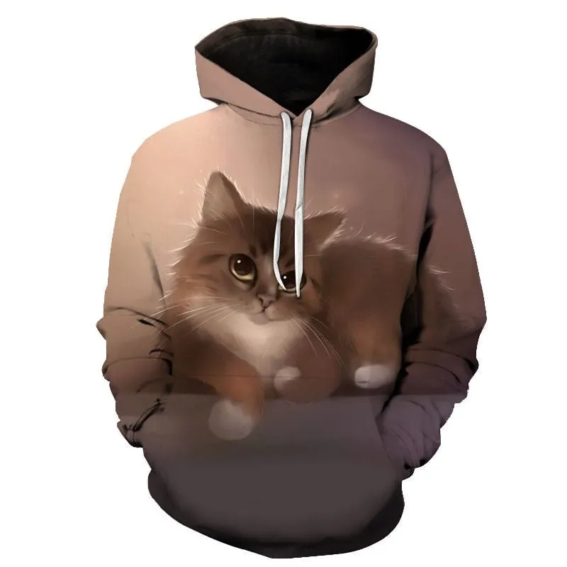 Cartoon kawaii hoodies 3D Printed Cat oversize Mens women's Sweatshirt Pullover Long Sleeve Hooded Sweatshirts Tops