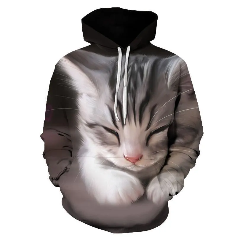 Cartoon kawaii hoodies 3D Printed Cat oversize Mens women's Sweatshirt Pullover Long Sleeve Hooded Sweatshirts Tops
