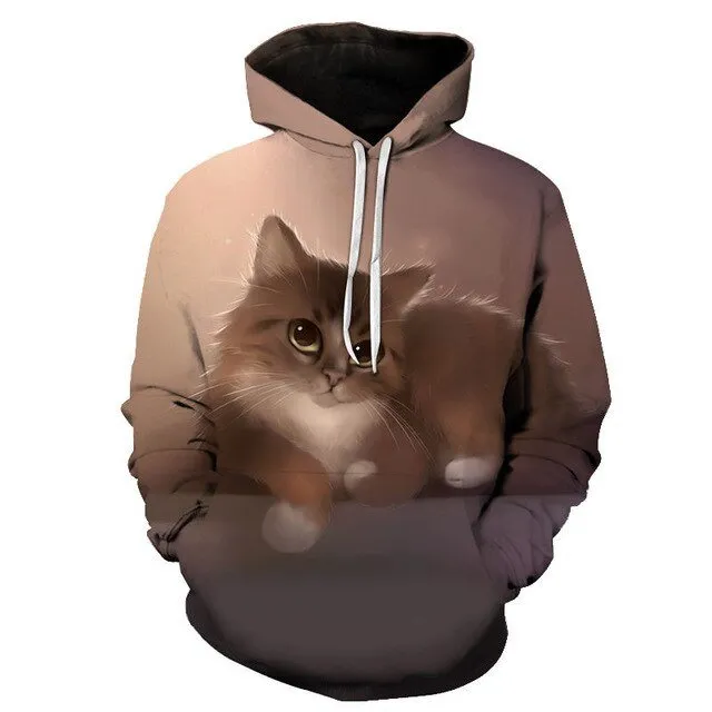 Cartoon kawaii hoodies 3D Printed Cat oversize Mens women's Sweatshirt Pullover Long Sleeve Hooded Sweatshirts Tops