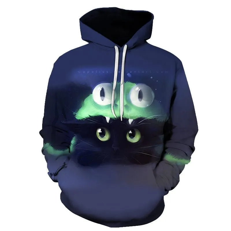 Cartoon kawaii hoodies 3D Printed Cat oversize Mens women's Sweatshirt Pullover Long Sleeve Hooded Sweatshirts Tops