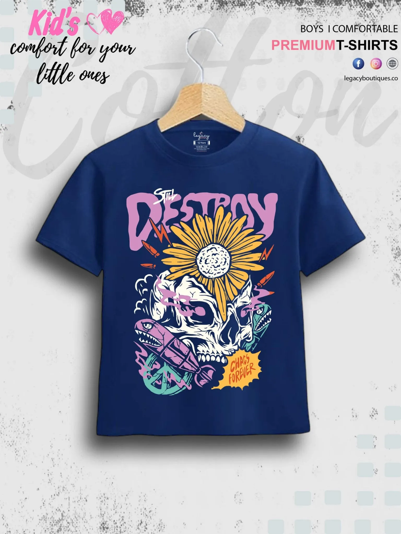 Chaos Forever Skull Printed Casual 1 To 11 Year Kids Boys Summer Time T-Shirt In Lowest Price Only In Dhaka