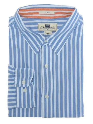 Club Room Mens Blue & White Striped 100% Cotton Slim Fit Dress Shirt