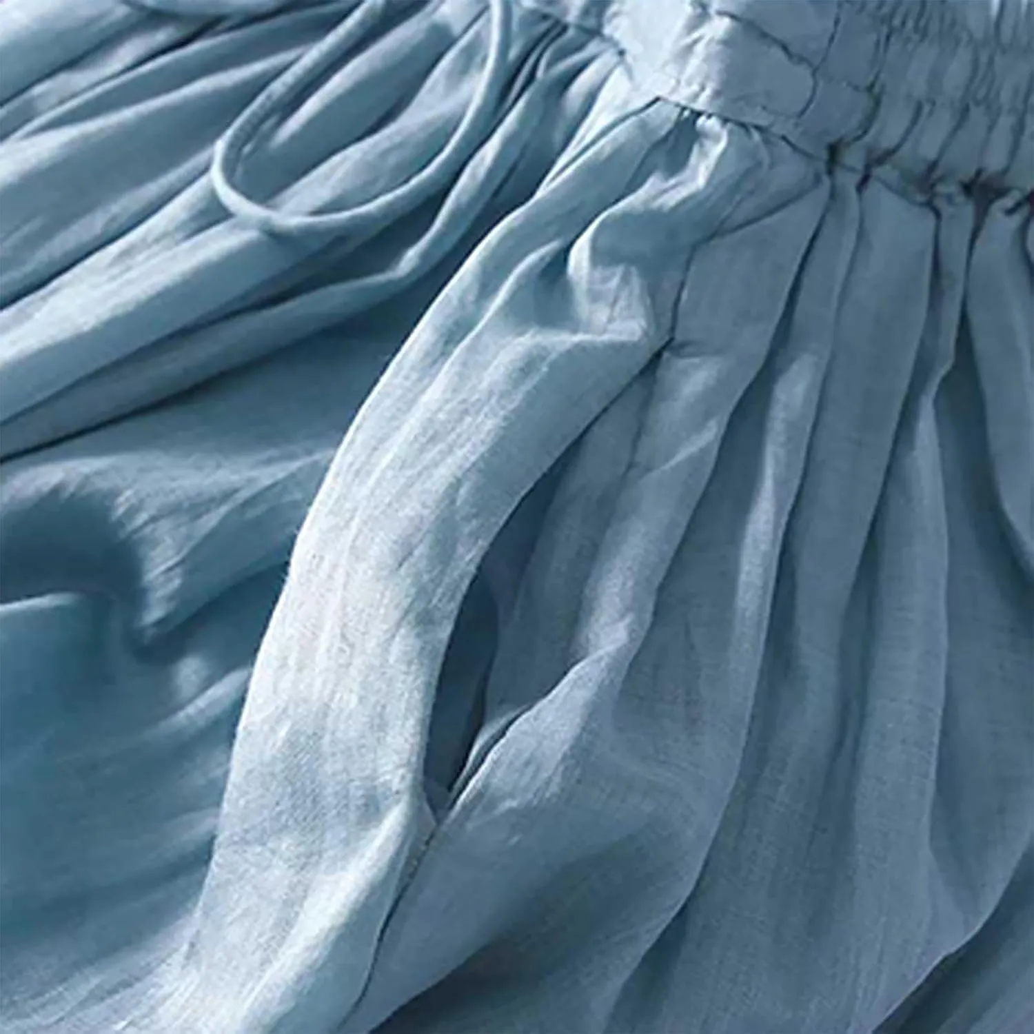 Cotton Linen Skirts Women Summer Flowy Skirts Elastic Waist Drawstring Skirts Beach Vacation Skirts Casual Maxi Skirt