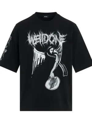 Crack Angel Print T-Shirt in Black