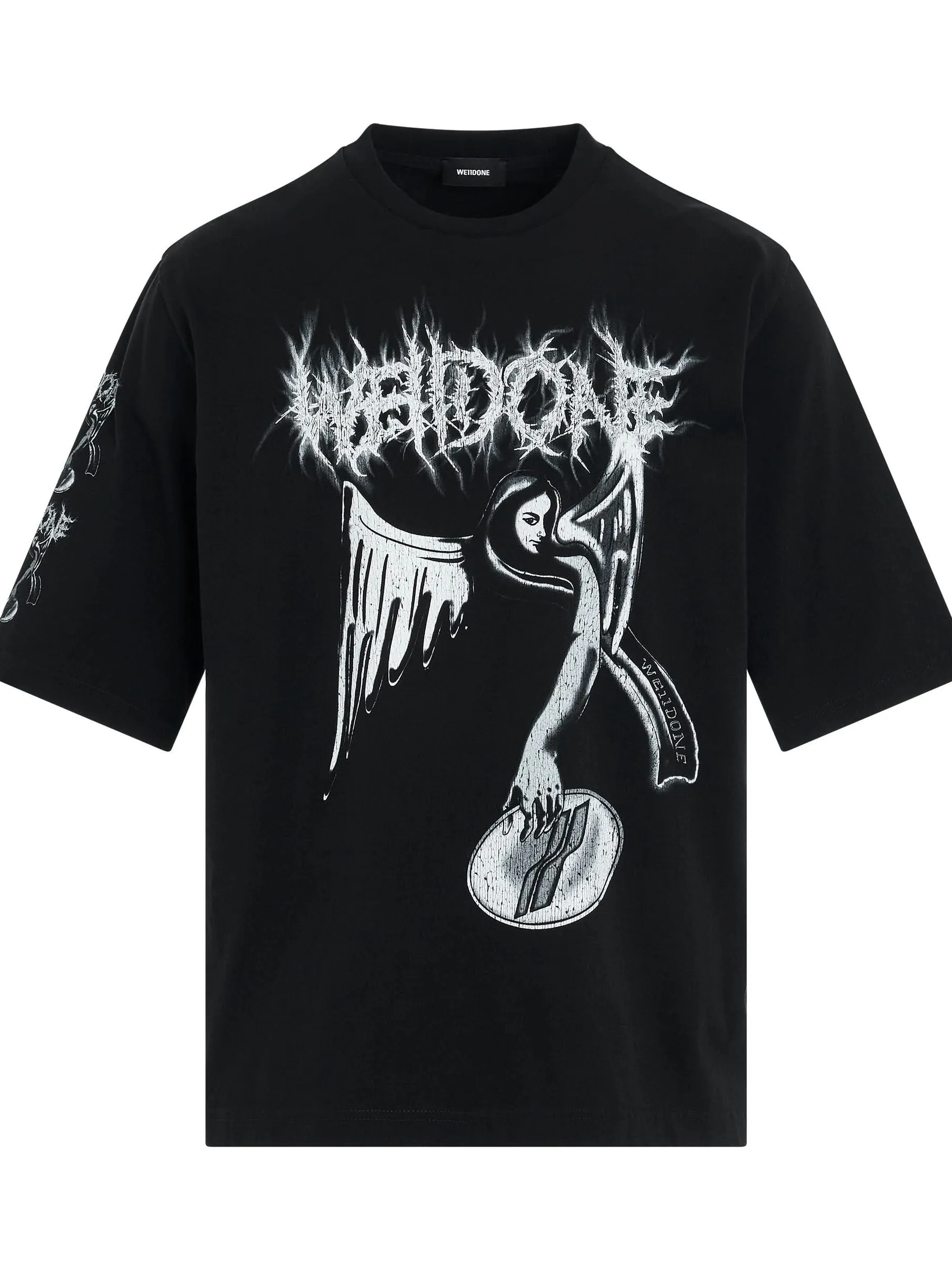 Crack Angel Print T-Shirt in Black