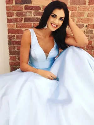 Custom Made A Line V Neck Blue Prom Dresses, Blue Formal Dress, V Neck Blue Evening Dresses
