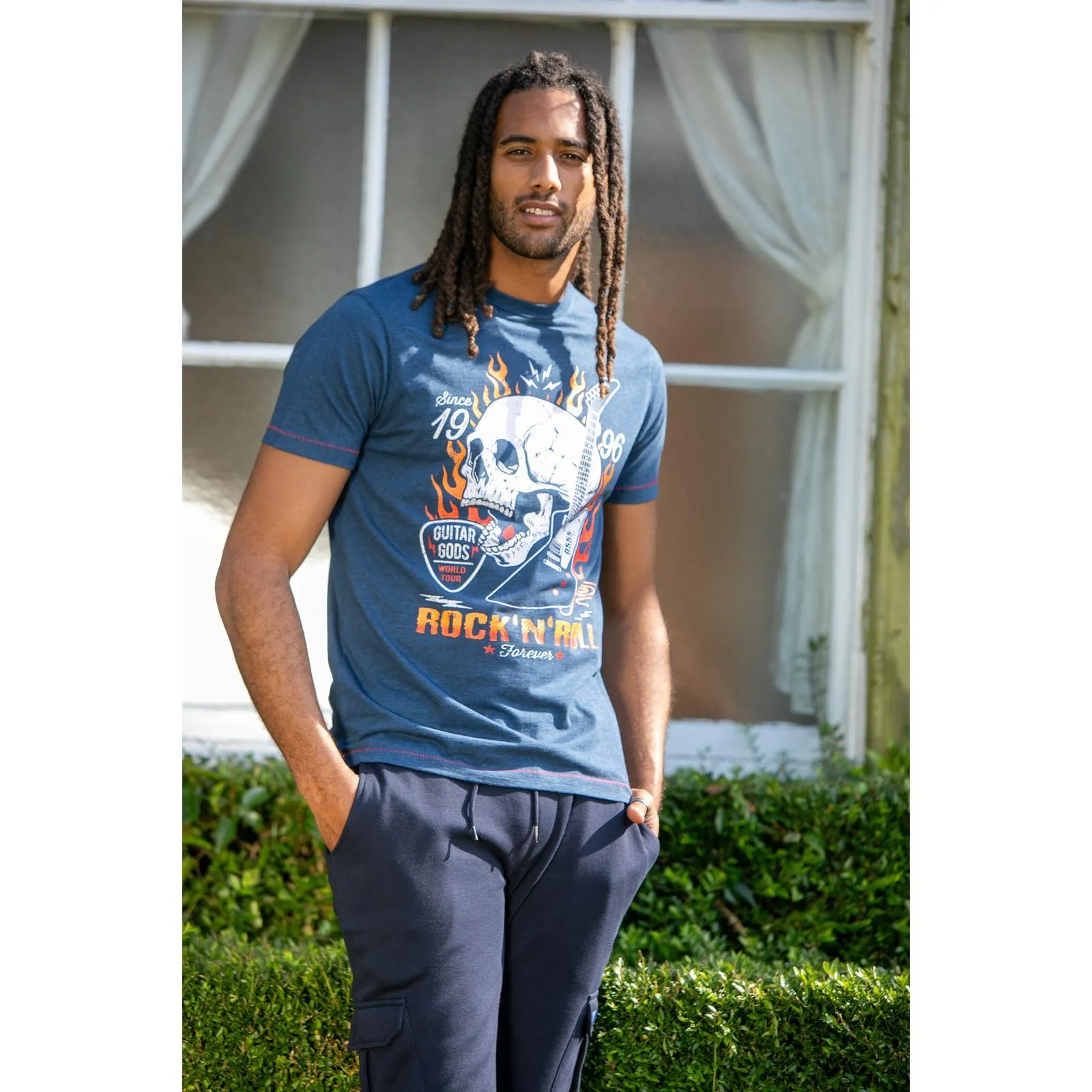 D555 Mens Neal Big & Tall Skull With Flames Print Short Sleeve T-Shirt