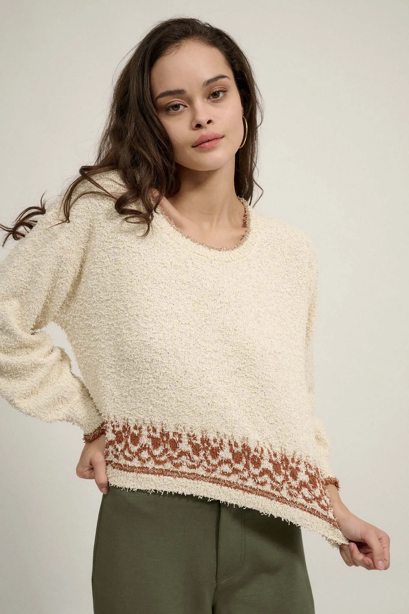 Design Diary Fuzzy Knit Abstract Pattern Sweater