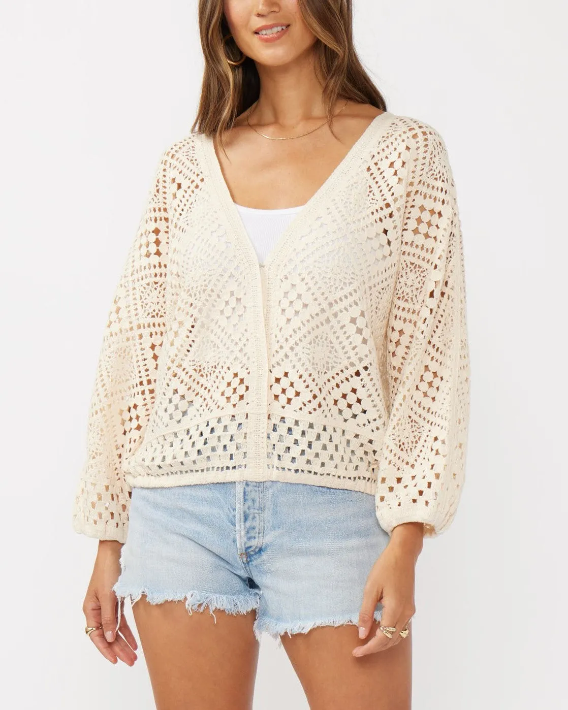 Diamond Crochet Surplice Sweater - Natural
