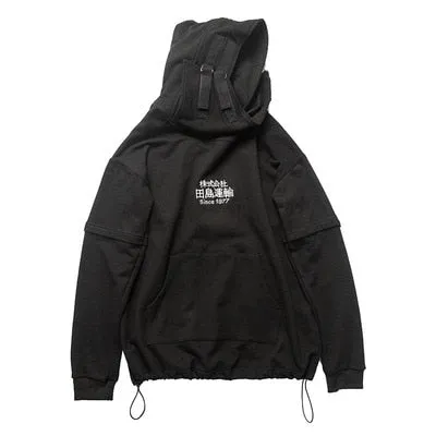 Embroidery Harajuku Hoodie Mens Casual Japanese Streetwear Hoodies Hip Hop Sweatshirts Man Pullovers Outerwear